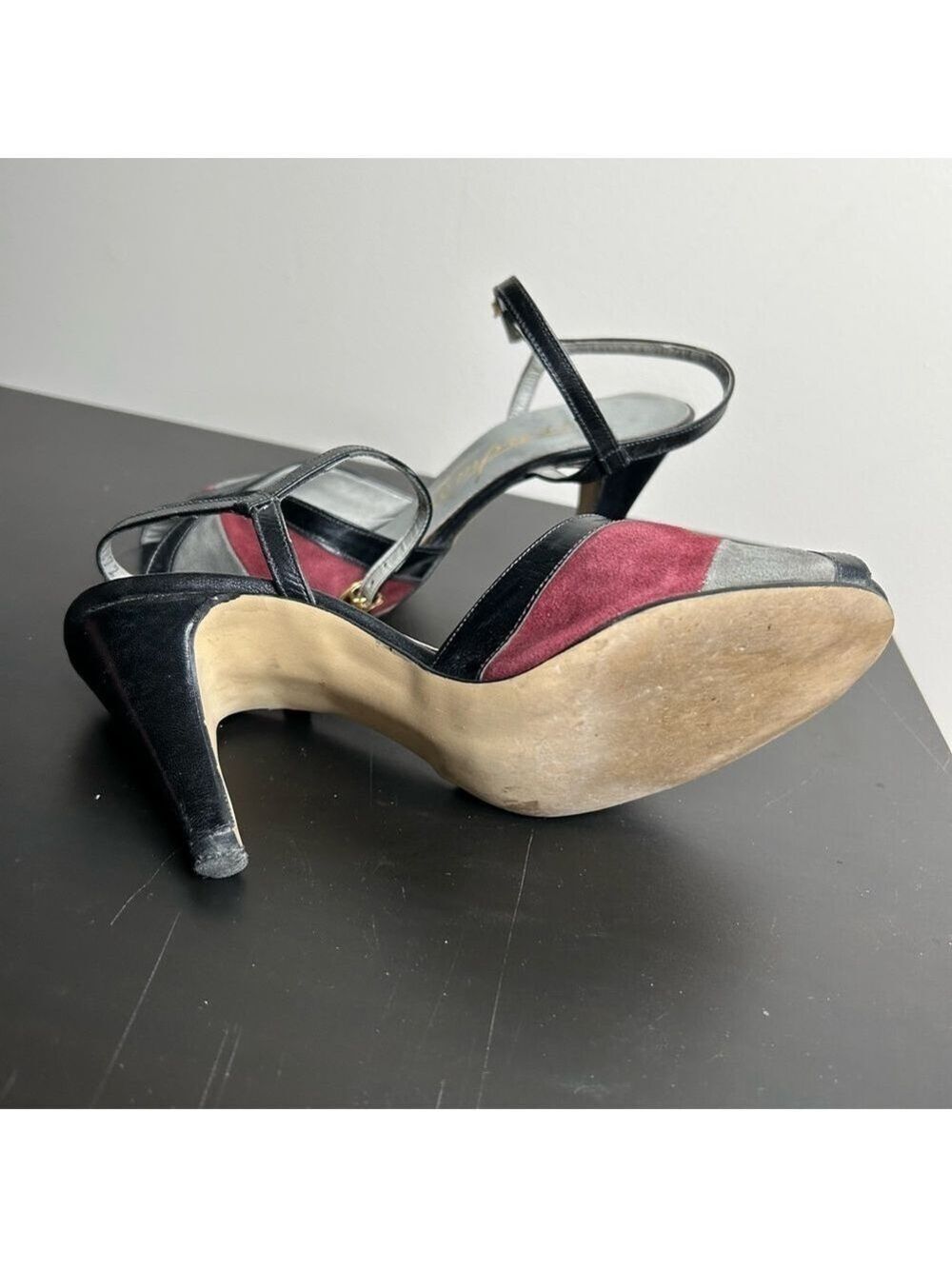Empress Ballroom Peep Toe Heels Red Grey Suede Size 6.5 - Picture 8 of 10